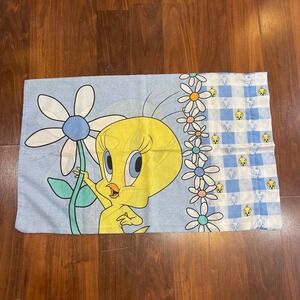Vintage Tweety Bird‎ Twin Standard Pillowcase Blue Daisy Flower Warner Bros 1998